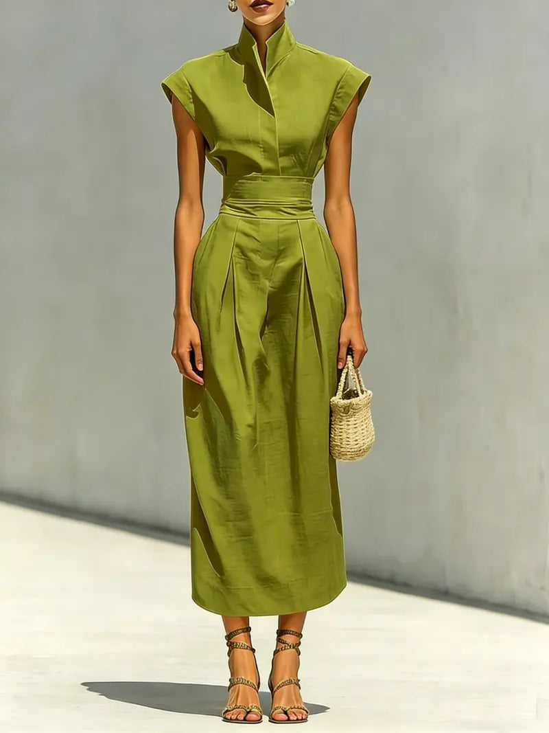 Damen Midikleid Mit Hohem Kragen Und Asymmetrischem Saum