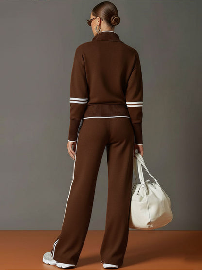 Pullover mit halbem Reißverschluss & Hose mit weitem Bein Set