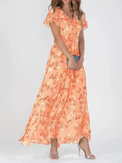 Maxi-Sommerkleid für Damen mit Schmetterlingsärmeln und Blumenmuster