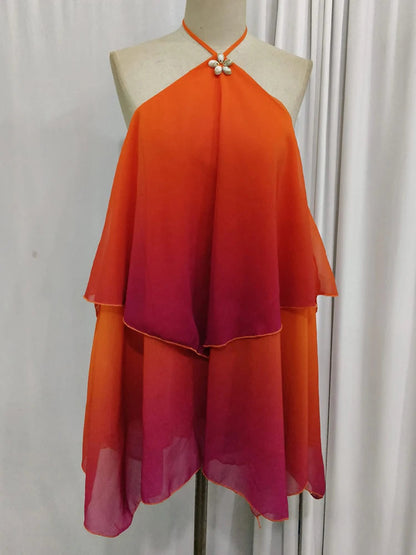 Rosa Farbverlauf Mini Kleid mit Rüschensaum