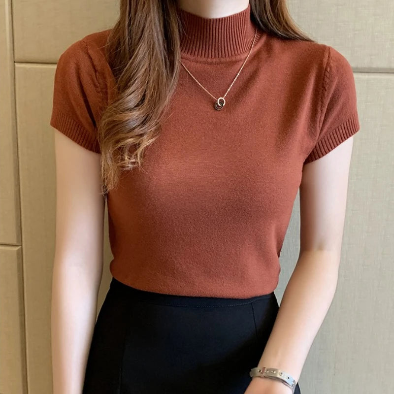 Damen T-Shirt mit Stretch, Stehkragen und lockerer Passform