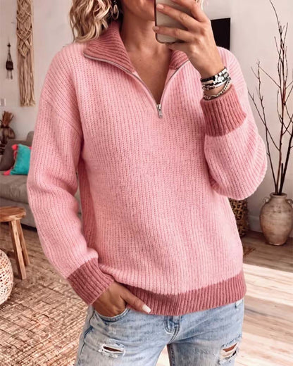 Damen Pullover Mit Reissverschluss Im Colorblock