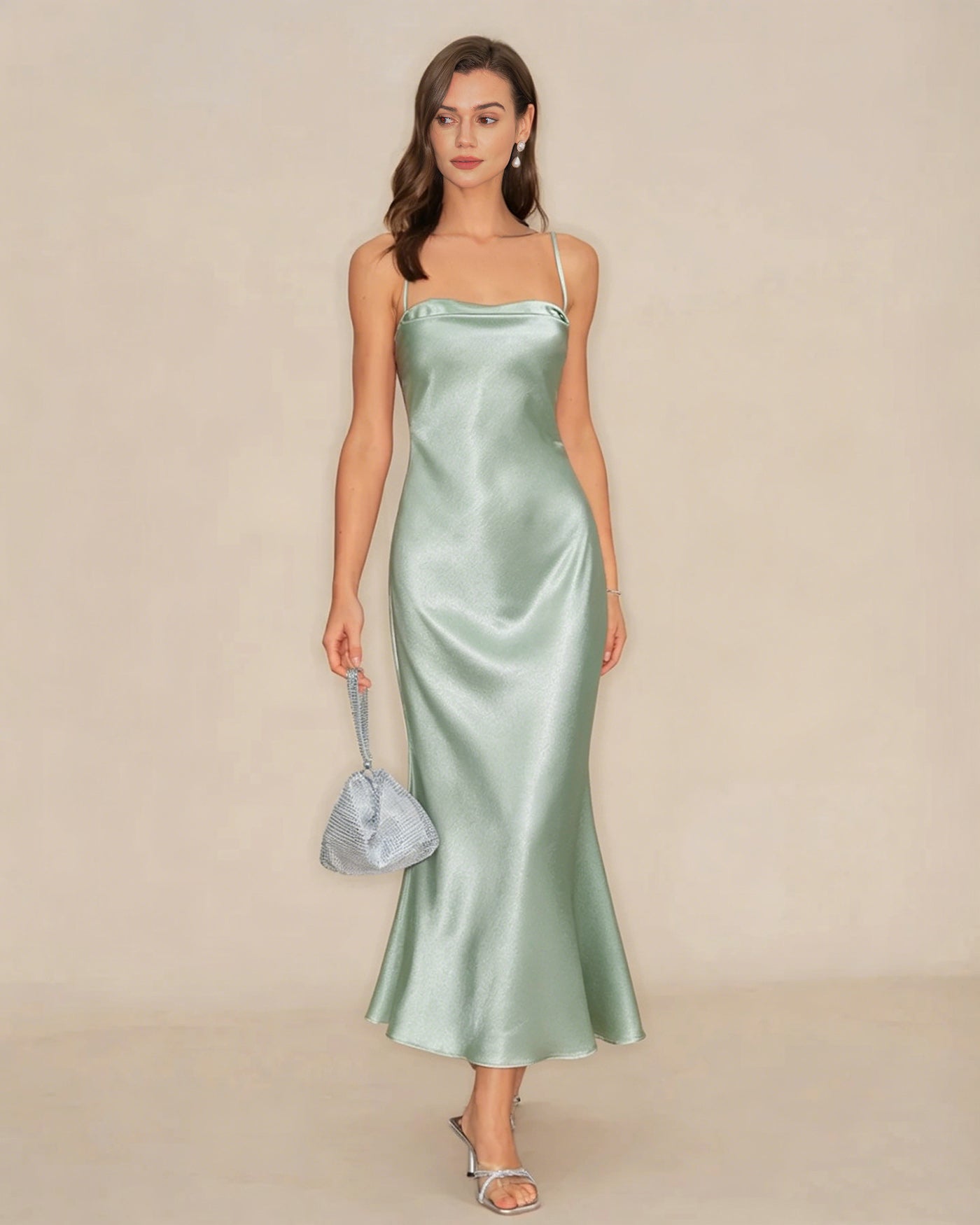 Grünes X-Cross Slip A-Linien Maxi-Kleid