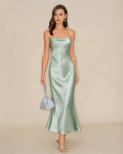 Grünes X-Cross Slip A-Linien Maxi-Kleid