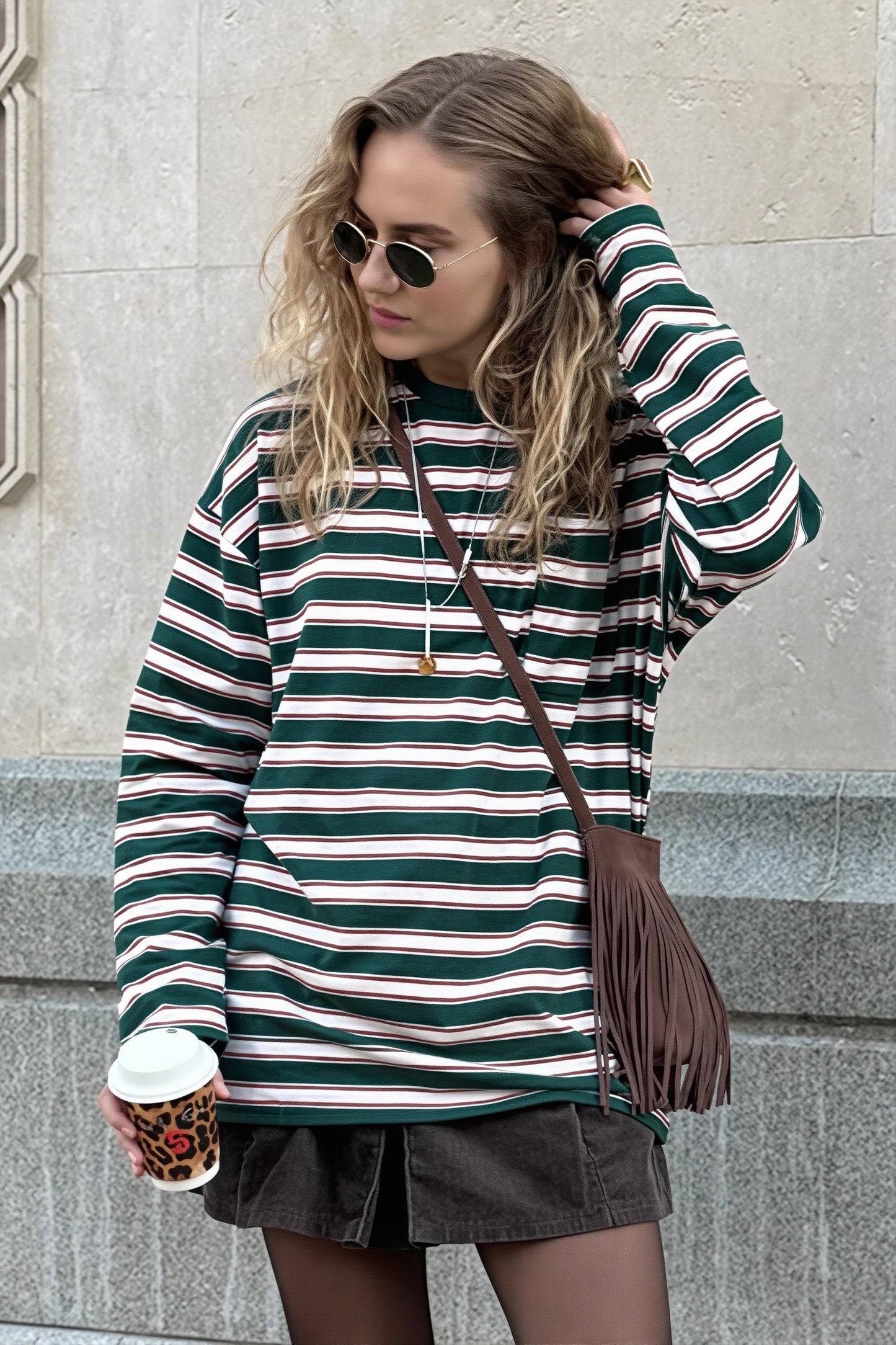 Damen-Langarmshirt im Streifenlook mit Rundhalsausschnitt von vorne