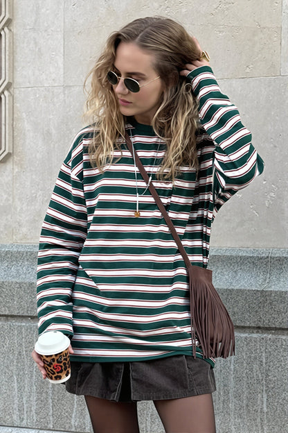 Damen-Langarmshirt im Streifenlook mit Rundhalsausschnitt von vorne
