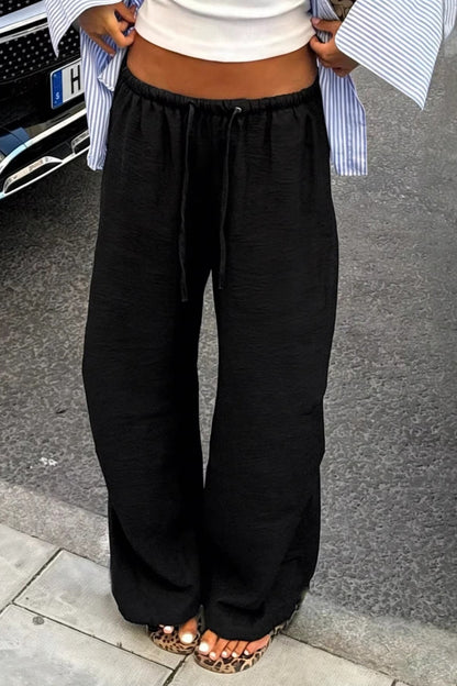 Damen Wide Leg Hose Mit Tunnelzug Und Taschen
