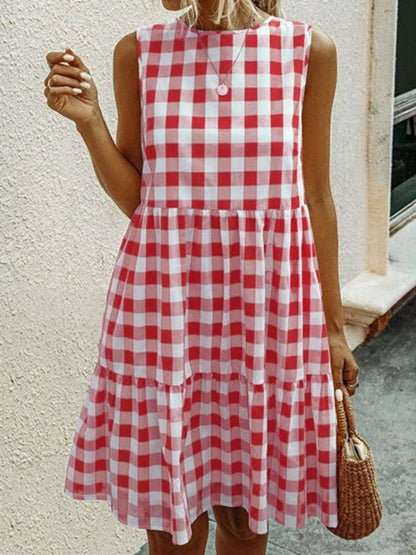 Müheloses ärmelloses Mini-Kleid mit Karomuster und plissierten Details