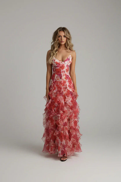 Santorini Maxikleid mit Blumenmuster