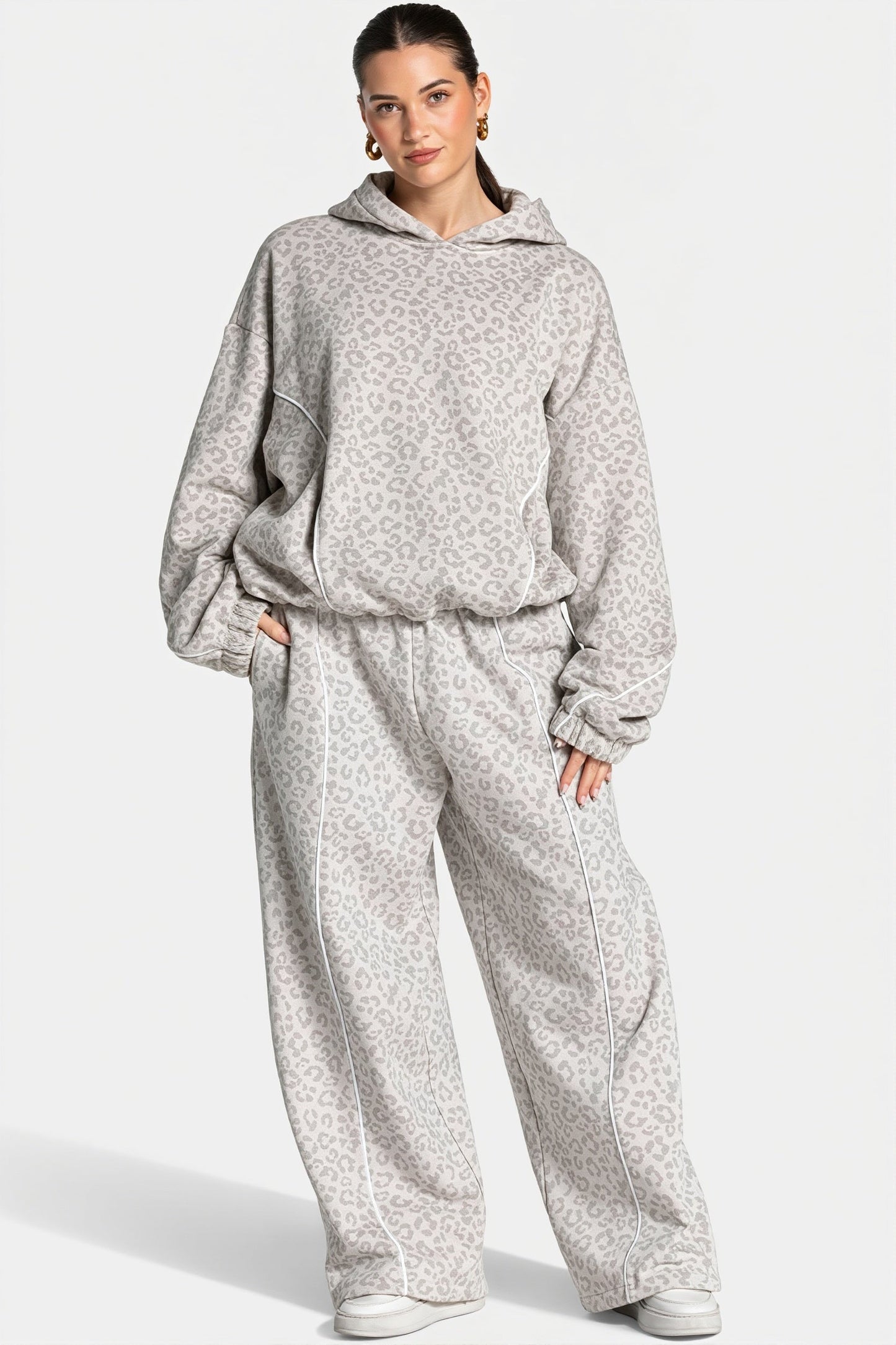 Damen Leopardenmuster Hoodie Zweiteiler