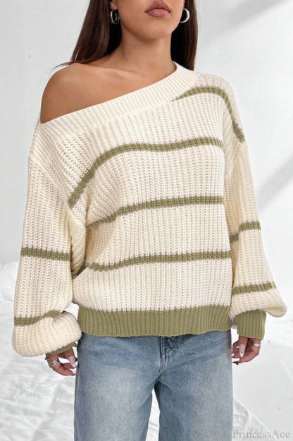 Gestreifter Off-Shoulder-Pullover für Damen in Rückansicht