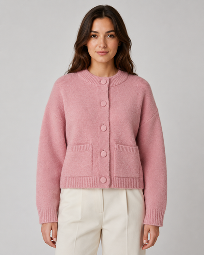 Damen Cropped Strickjacke Aus Grobstrick Mit Taschen