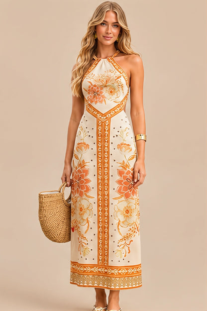 Damen Midikleid mit Blumenprint und Neckholder, Rückansicht