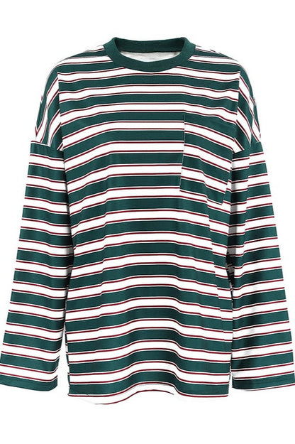 Gestreiftes Langarmshirt für Damen kombiniert mit lässigem Alltagslook