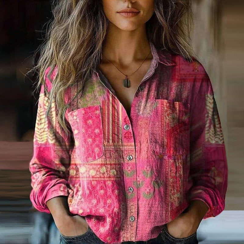 Boho Vintage gemusterte Bluse für Damen