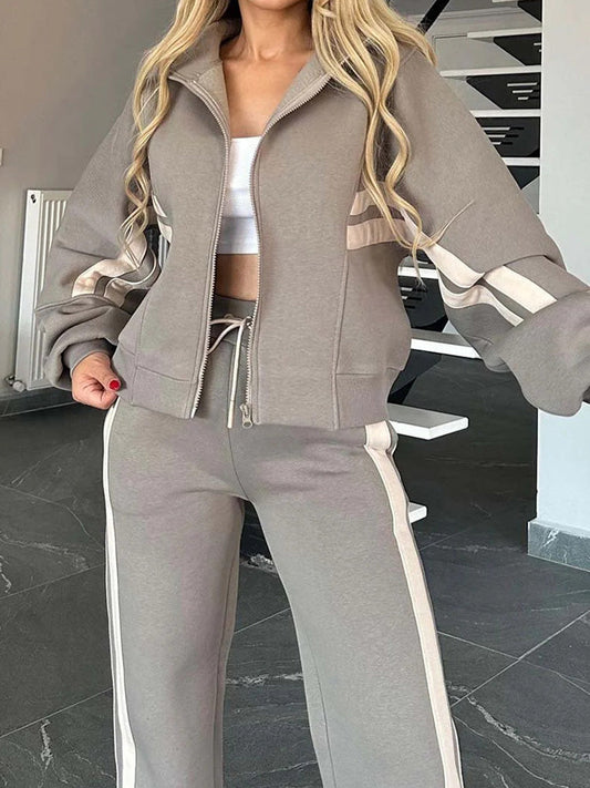 Zweiteiliges Damen-Freizeitset mit Sweatshirt und Reissverschluss