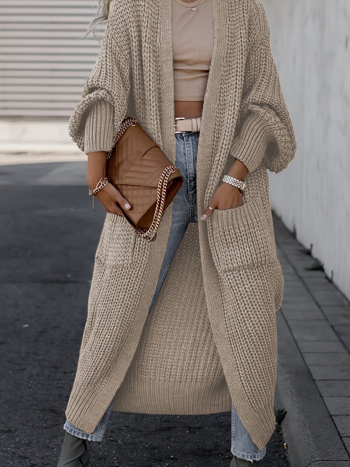 Damen Maxi-Cardigan mit langen Ärmeln in voller Länge