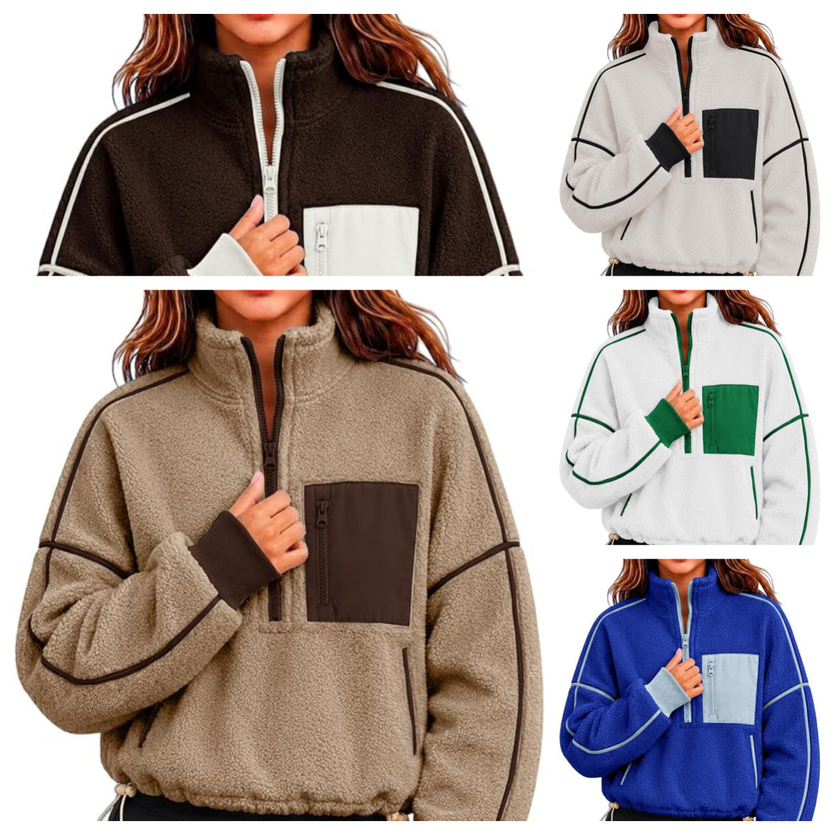 Detailaufnahme des Rundhalsausschnitts am Damen-Cropped-Sweatshirt