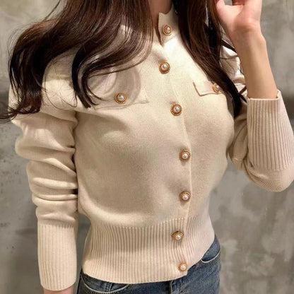 Damen Enganliegender Strick-Cardigan mit Knöpfen Slim Fit
