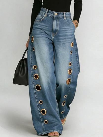 Damen High-Waist Lässige Weitbein Jeans