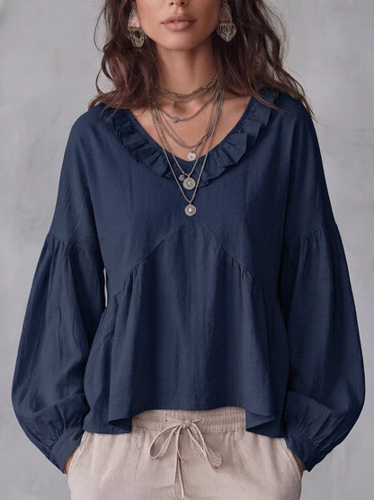 Damen Bluse Mit Rüschen Und Falten Locker Geschnitten