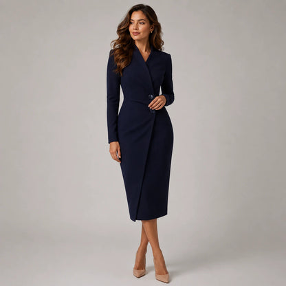Maßgeschneidertes Wickel-Midikleid für Damen mit langen Ärmeln