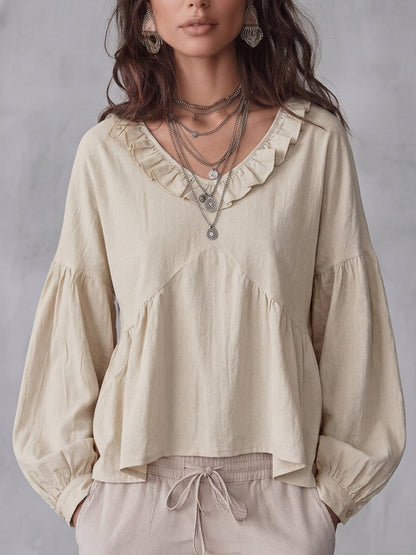 Damen Bluse Mit Rüschen Und Falten Locker Geschnitten