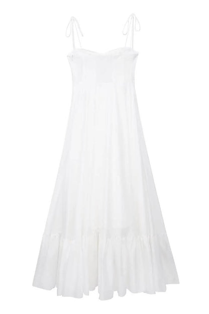 Lang fließendes Kleid aus Polyester in Weiß
