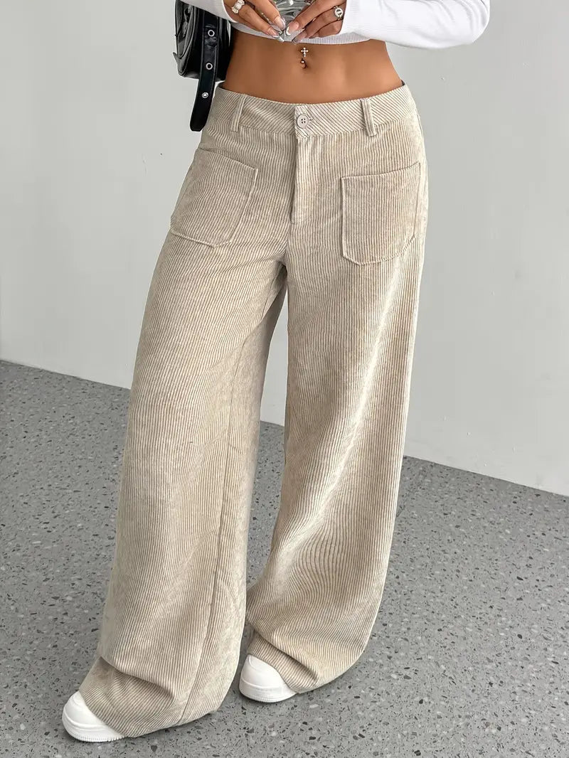 Damen Wide Leg Hose Mit Hohem Bund