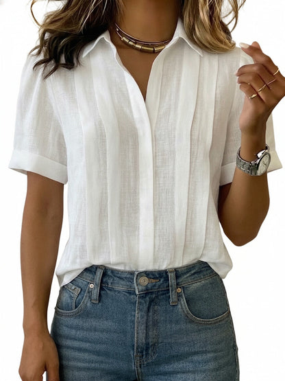 Damenbluse mit V-Ausschnitt und Falten in Regular Fit, Vorderansicht