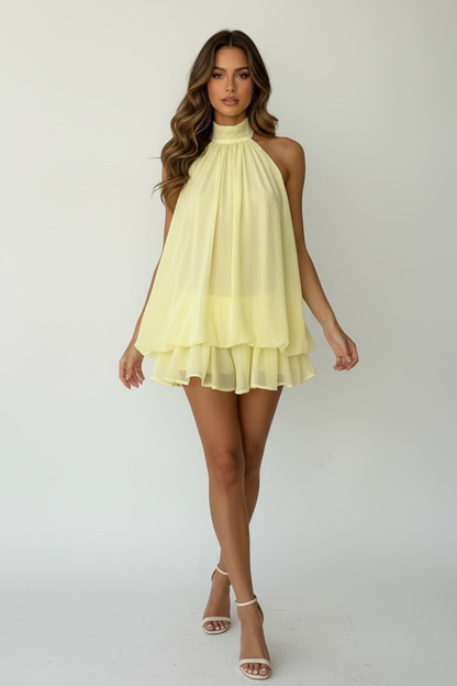 Ärmelloses Damen-Minikleid mit Neckholder und doppeltem Volant-Saum