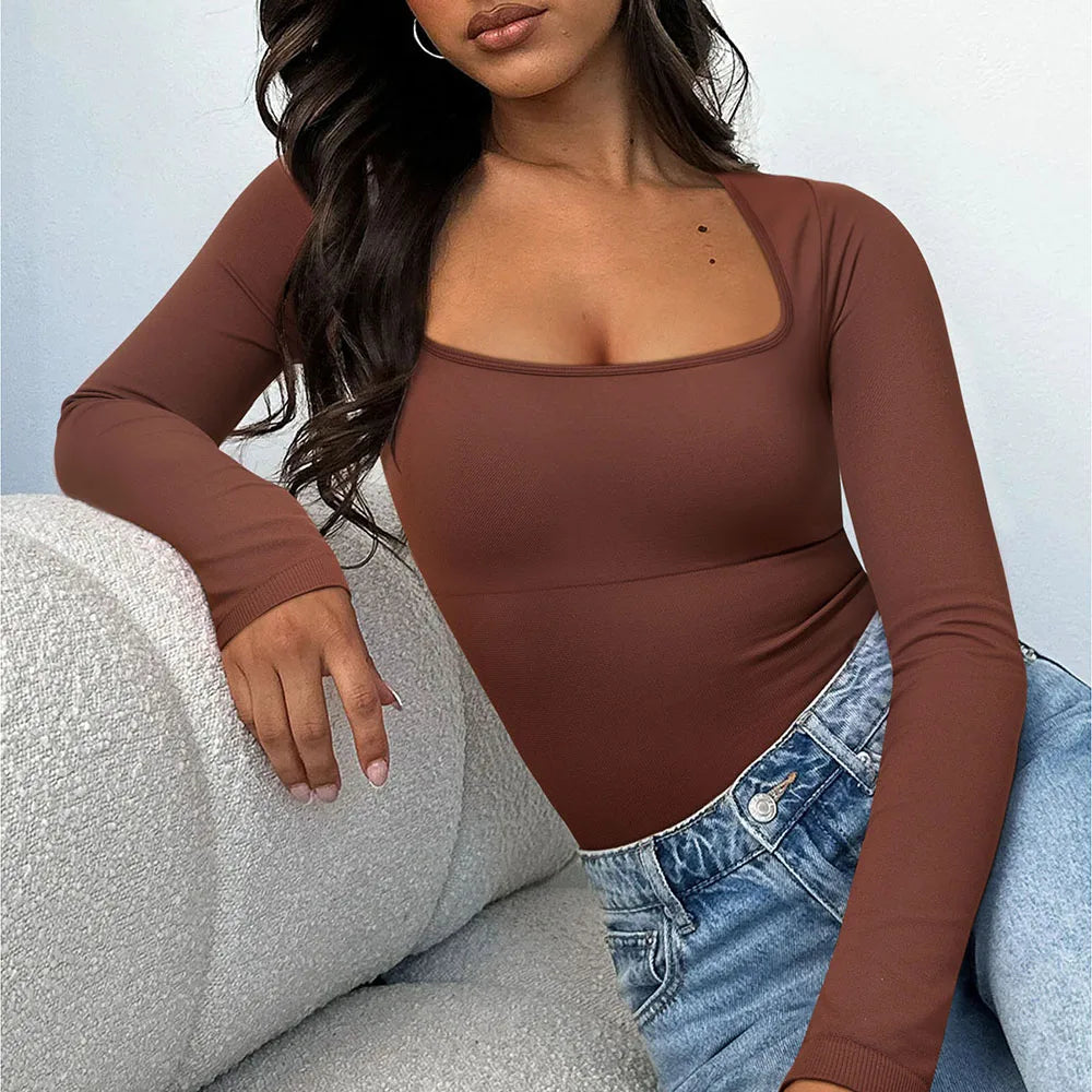 Damen Freizeit Langarm Stretch Bodyshirt