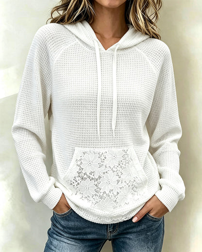 Damen Hoodie Waffelstruktur Mit Kordelzug