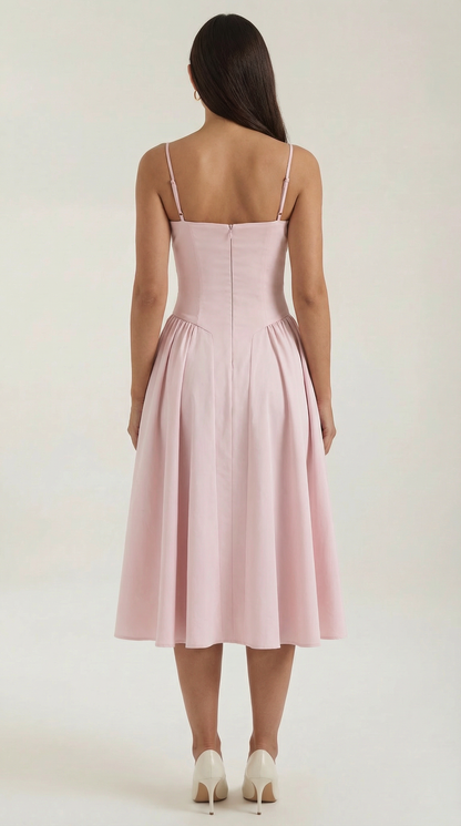 Damen Midikleid mit Blumenmuster und Korsett sowie herzförmigem Ausschnitt