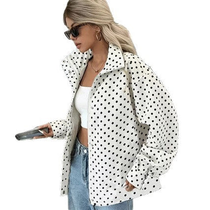 Damen Kurzjacke Mit Gepunktetem Muster Lockerer Schnitt