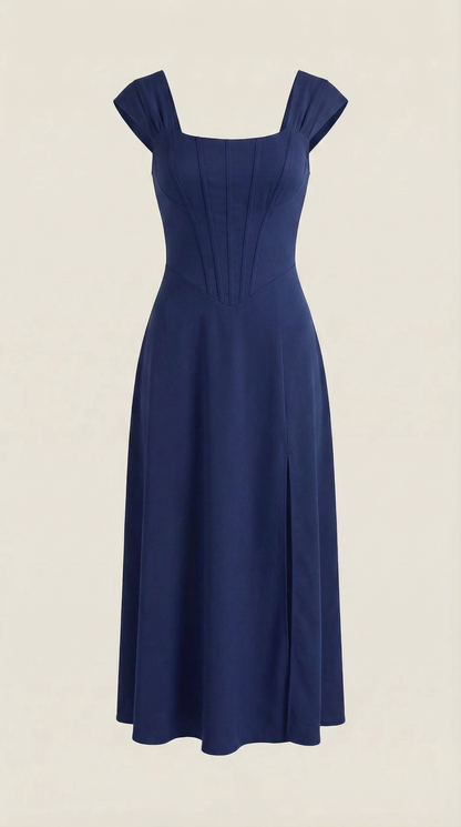 Damen Korsett Midi Kleid Hochzeitsgast Kleid