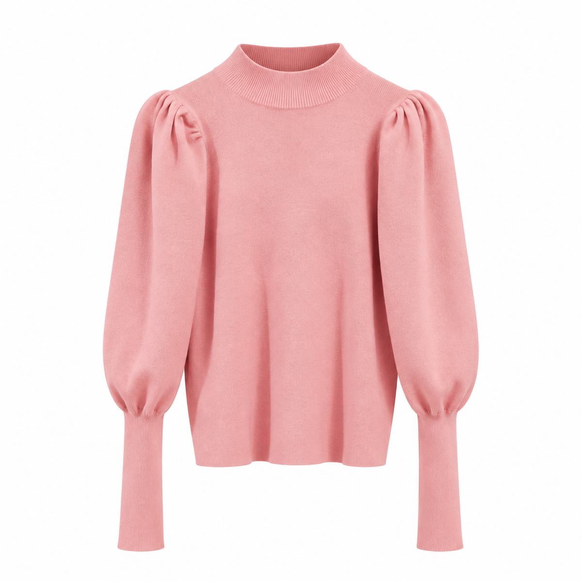 Damen Rippstrickpullover Mit Puffärmeln