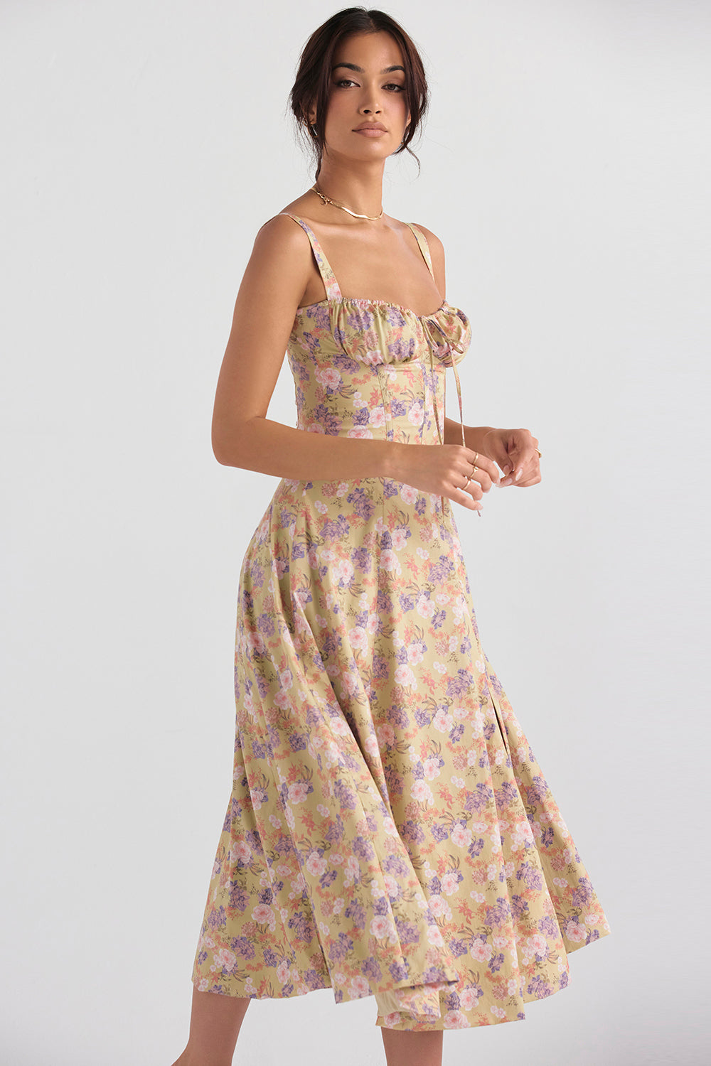 Blumiges Bustier-Midriff-Schnitt-Bodycon-Kleid