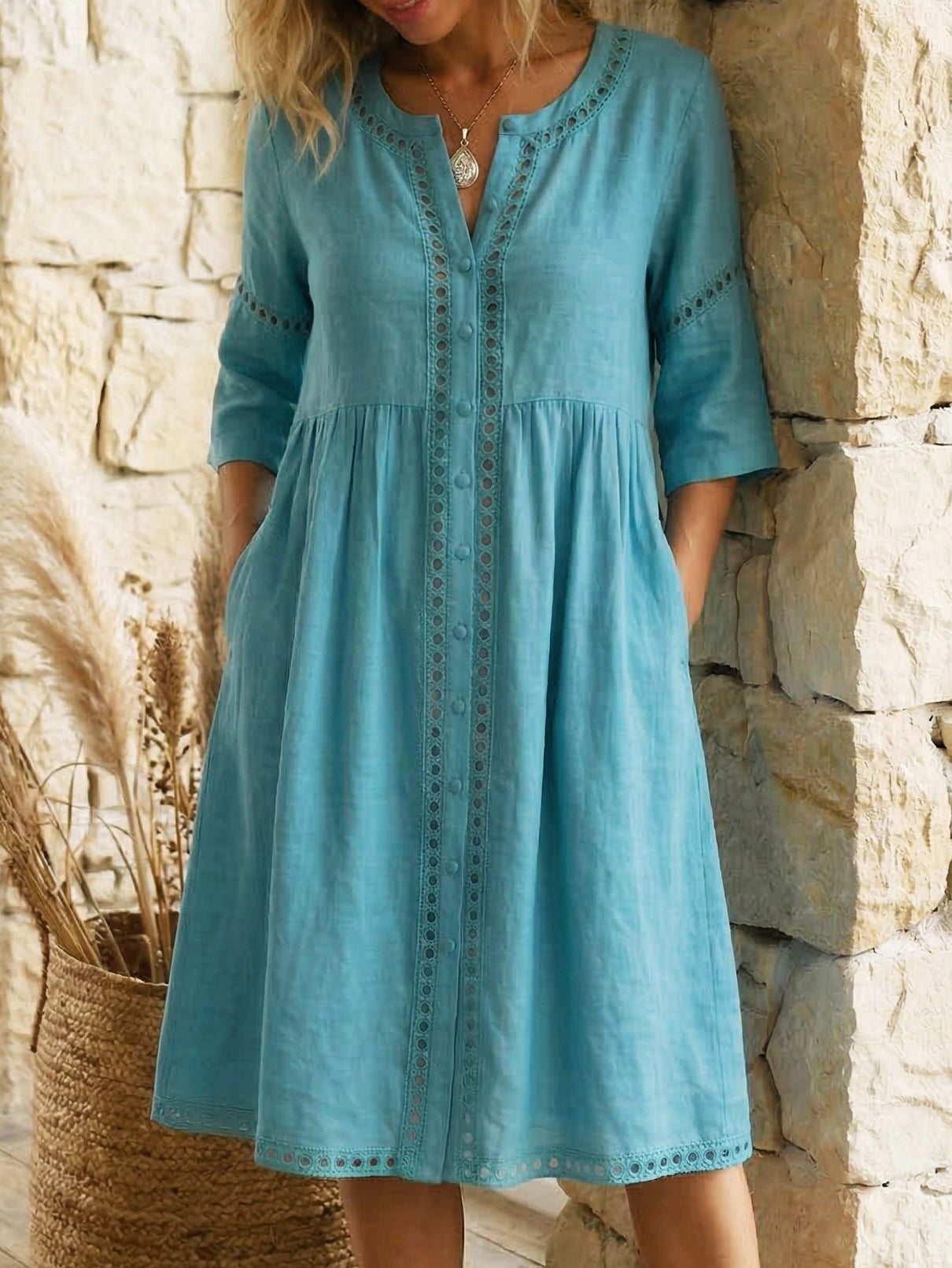 Premium Leinen Midikleid für Damen