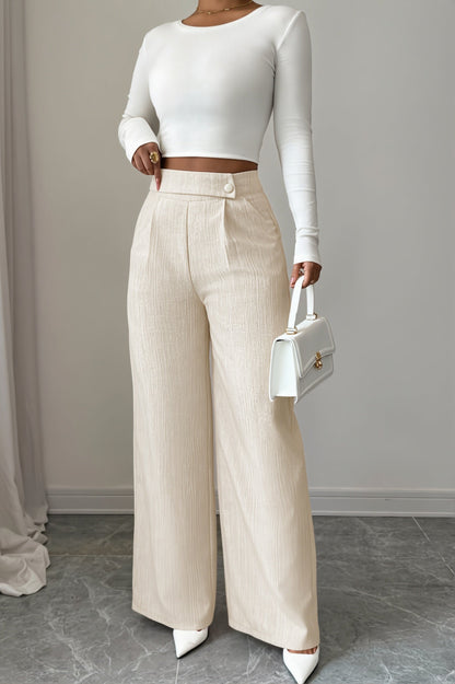 Damen Weite High Waist Hose Mit Knopfdetail