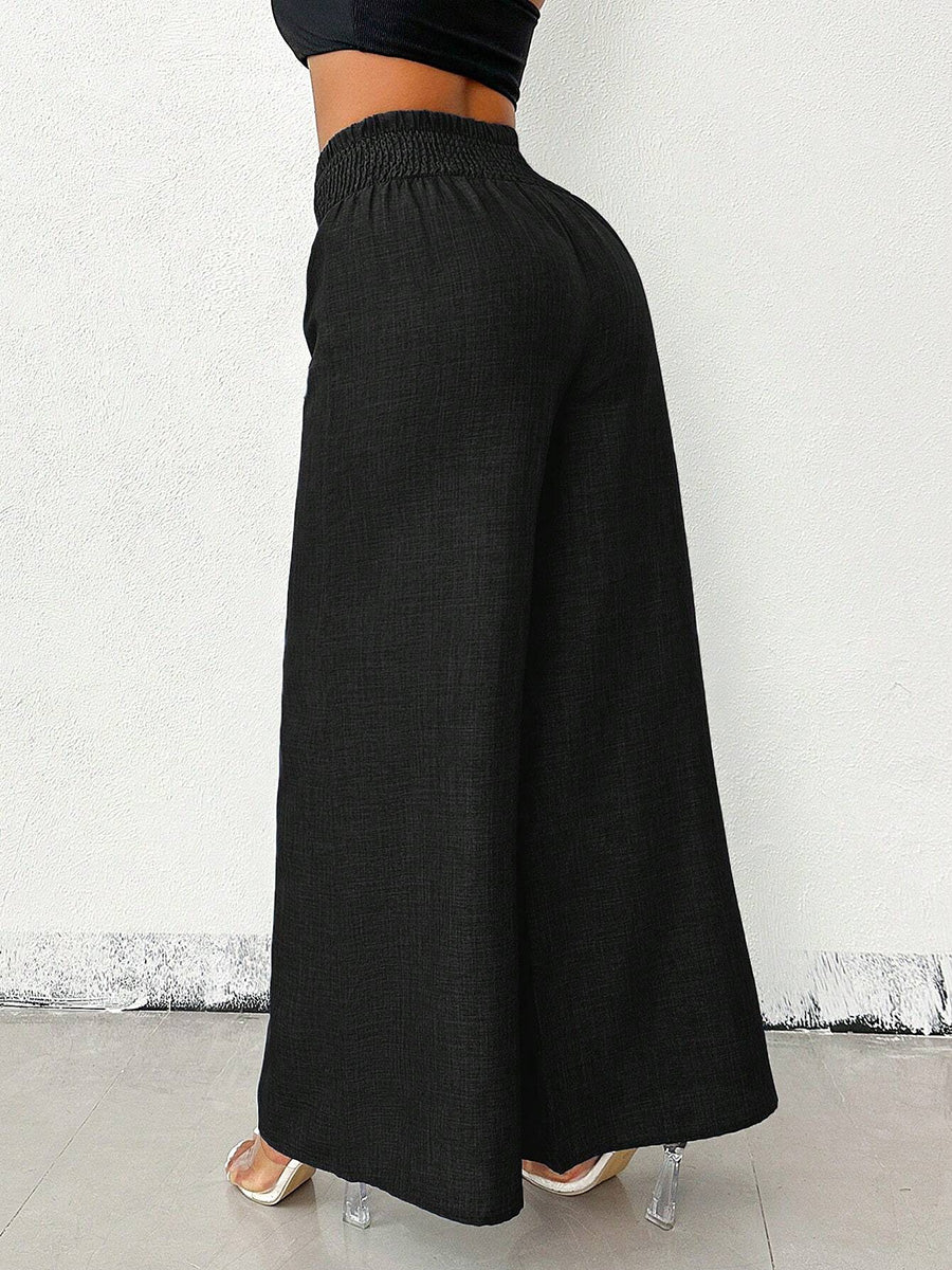 High-Waist Damenhose in Unifarben mit elastischem Bund