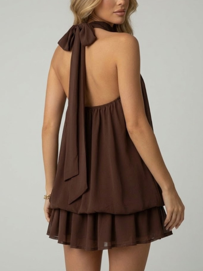 Ärmelloses Damen-Minikleid mit Neckholder und doppeltem Volant-Saum