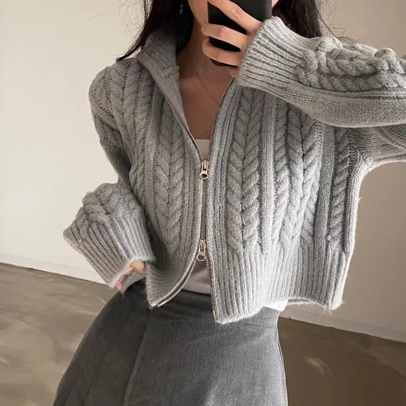 Damen Strick Zip Cardigan Langarm