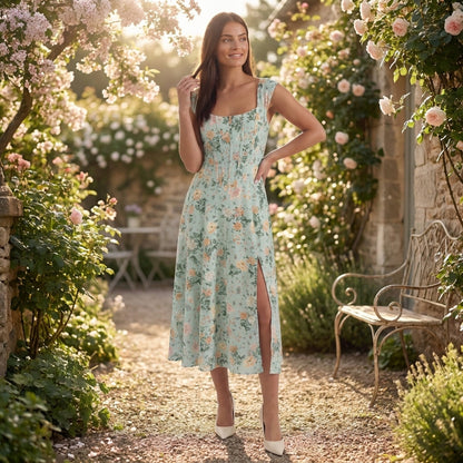Damen Korsett Midi Kleid Hochzeitsgast Kleid