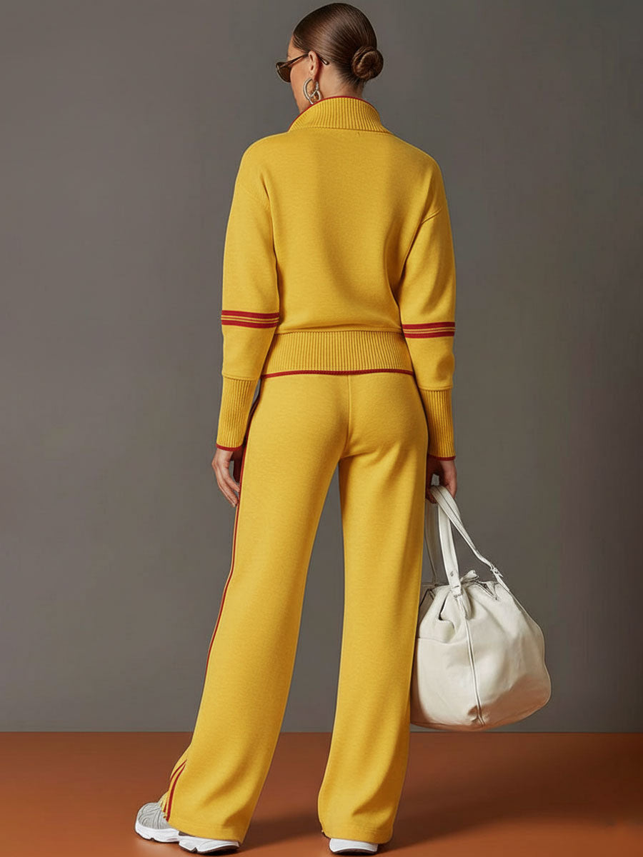 Pullover mit halbem Reißverschluss & Hose mit weitem Bein Set
