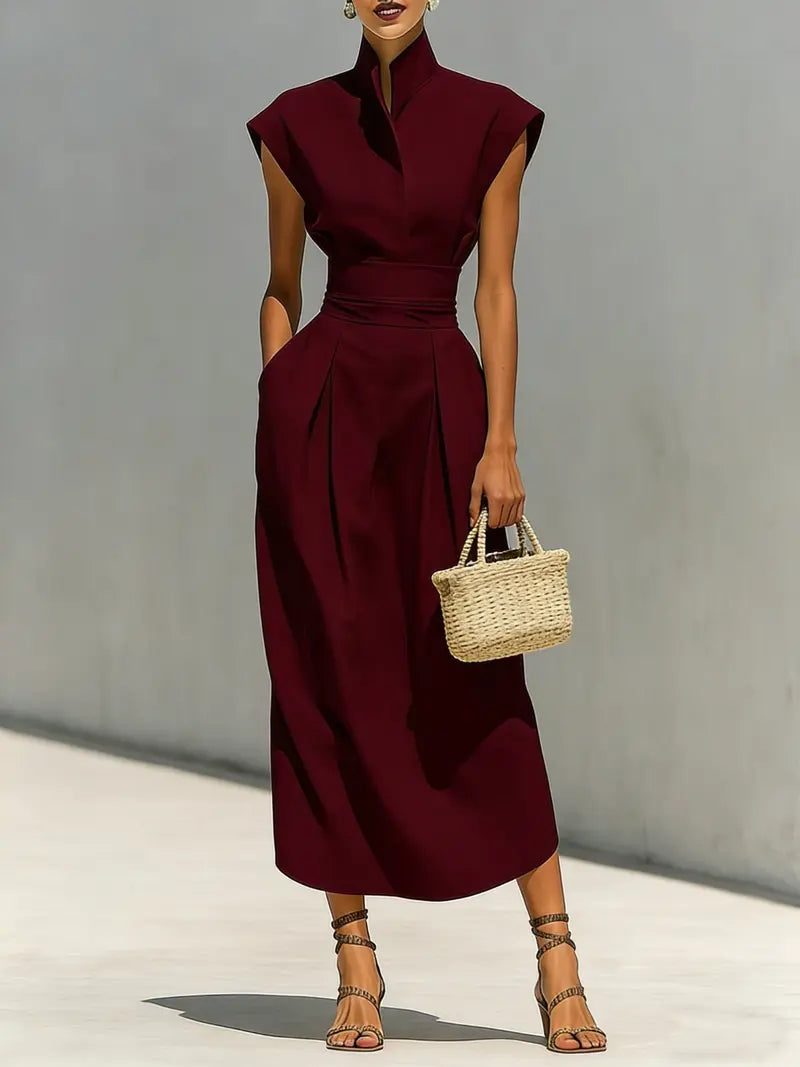 Damen Midikleid Mit Hohem Kragen Und Asymmetrischem Saum