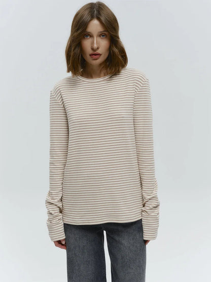 Damen Langarm-T-Shirt aus Baumwolle mit Streifenmuster