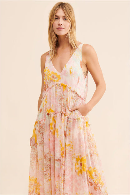 Damen Sommerkleid in Maxilänge mit floralem Print und leichtem Fall