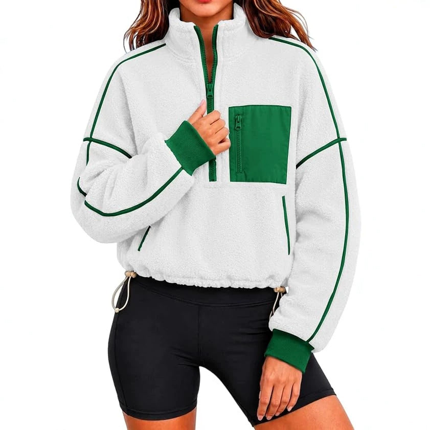 Damen Cropped Sweatshirt Mit Rundhals Und Kordelzug