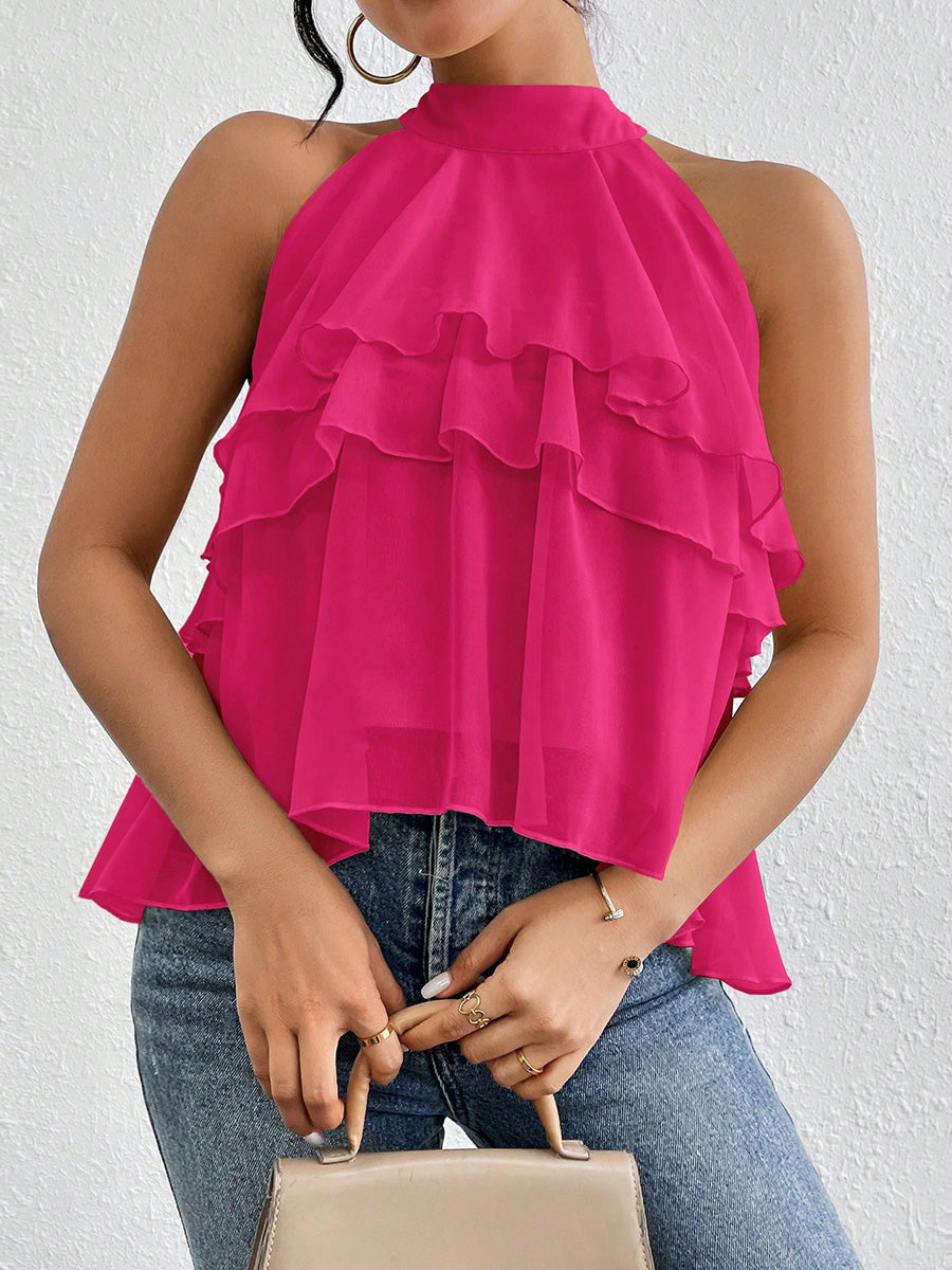 Damen Tanktop Mit Halterneck Und Volantdetail